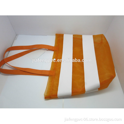 New nylon mesh beach bag with strip full printing